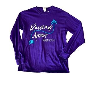 Purple Crew Neck Long Sleeve T Shirt with Graphic Design